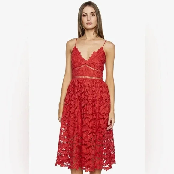 knee length dresses for ladies Red Lace Bardot Midi Dress – AX Paris main image 1
